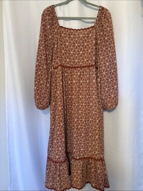 Doe & Rae Rust Floral Midi Dress
